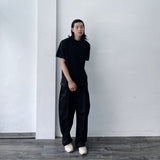 Black Curved Wide-Leg Trousers