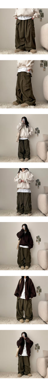 Duckle pintuck corduroy wide cargo pants