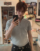 Ziden Half Zip-Up Ribbed Short-Sleeve T-Shirt
