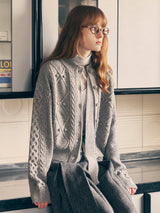 WOOL BUTTON CABLE CARDIGAN GRAY