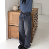 Gut Vintage Washing Rivet Studded Wide Denim Pants