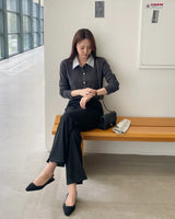 Atin Shirt Collar Pocket Knit Cardigan