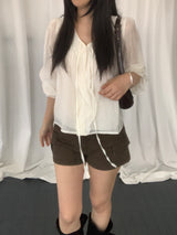 Russell Puff-Sleeve Shirred Blouse