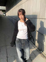 Zion Angora V-neck Loose Fit Knit Cardigan