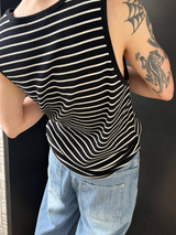 [S/S]ストライプヘンリーネックノースリーブ(3color)