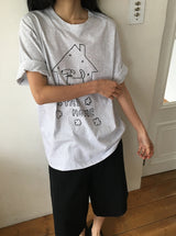 Ritsuka Dog Printing Loose Fit Short Sleeve Tee