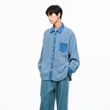 RELABEL Custom Washed Denim Patchwork Loose Silhouette Soft Long Shirt Casual Versatile Shirt Fashionable