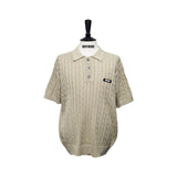 Beige Cable Collar Short Sleeve Knit