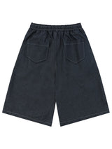 ブランドバミューダデニムハーフパンツ (Black, Mid blue)