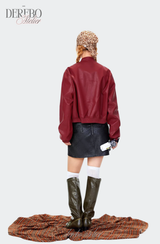 burgundy cropped wide leather jacket