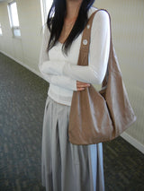 Leather Stud Detail Hobo Shoulder Bag