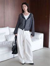 Relaxed Striped Double-Zip Hooded Knit Cardigan