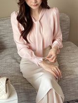 Lillian Pintuck Sleeve Chiffon Tie Blouse