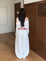 Fine X Strap Two-way Button Wide Long Pants