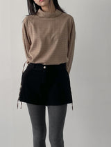 Checked shirring raglan blouse