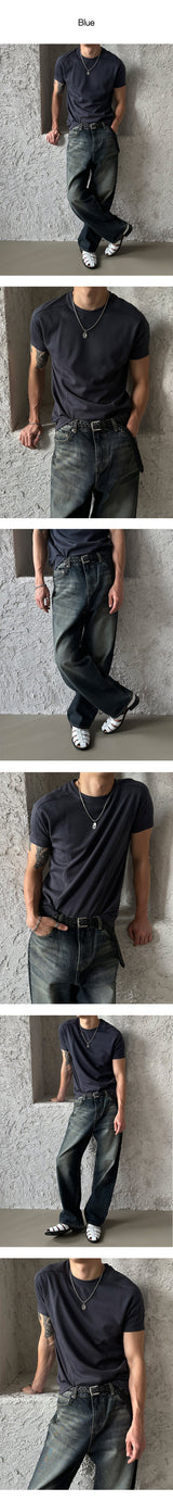[S/S] ディープブルーグリーンワイドデニムパンツ