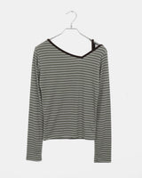 ツーフィットストライプアンバランスストラップ長袖Tシャツ