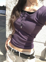 ディオン重ね着風カラーボタン半袖Tシャツ