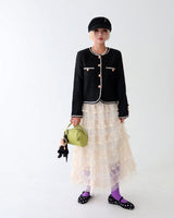 Color-Blocked Chain Tweed Jacket