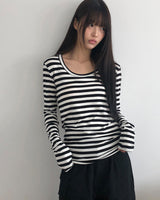 Juka ストライプUネックロングスリーブTシャツ