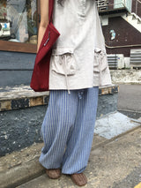 Seersucker Elastic Waist Pants