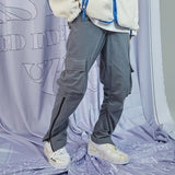グレーブルーサイドジッププリーツドロストパンツ