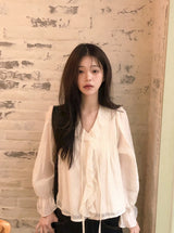 AD ストラップピンタックフリルラッフルブラウス (3color)
