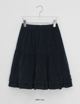 Farmt Corduroy Banding Frill Midi Skirt
