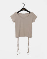 Desa Back Slit Ribbon V-Neck Short Sleeve T-Shirt