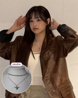 [チョ・ユリ, チュウ Necklace] エンジェリックハートロックレイヤードネックレス - Silver Color
