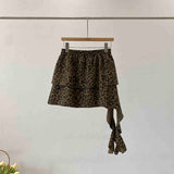 Leopard frill unbalanced skirt