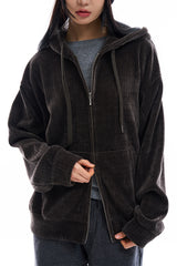 Monaco corduroy hooded zip-up