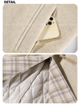 wool checkered hooded toggle quilting quilted long coat
