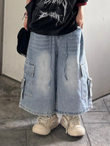  cargo buckle bermuda denim pants
