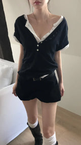 poning balloon fit shirring cotton short pants ( belt set )