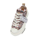 Multicolor Frayed Tweed Platform Sneakers, Unisex Low Top Lace Up Shoes