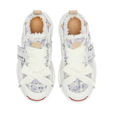 White Frayed Textured Low Top Sneakers, Unisex Lace Up Shoes