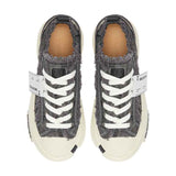 Gray Distressed Frayed Canvas Platform Sneakers, Unisex Low Top Lace-Up Retro Casual Shoes