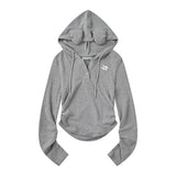 Gray Hooded Sweatshirt with 3D Ear Detail, Viscose Blend Pullover Hoodie for Women