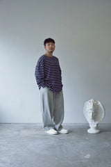 ストライプ バインディングネック ボックス ティー (Dark Navy)