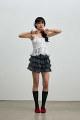 LEOPARD CANCAN MINI SKIRT PANTS / GRAY