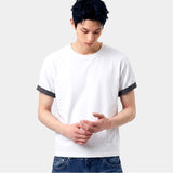 ロールスリーブクロップド半袖Tシャツ ホワイト