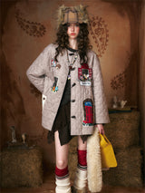 Kitsch look Embroidered Patch Quilted Duffle Coat