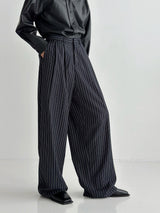 Pleddy ストライプバックバンディングワイドスラックス（2color）