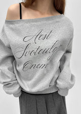 [MADE] Doobin Printed Off-Shoulder Fleece-Lined Sweatshirt