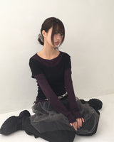 テンロショートスリーブコントラストラウンドTシャツ