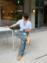 LMN Levy Curve Slit Wide Denim Pants (2 colors)