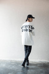 Hierarchy Studios - ホワイトワイドロゴオーバーサイズTシャツ