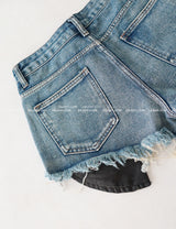 chrome patch studded denim shorts