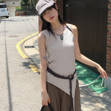 Slim basic layered diagonal long tank top sleeveless